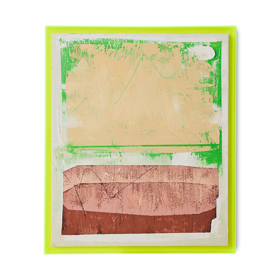 abstract painting with neon yellow frame