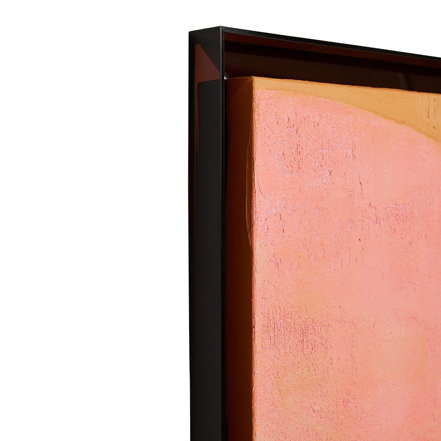 detail of abstract painting with brown acrylic shadow box
