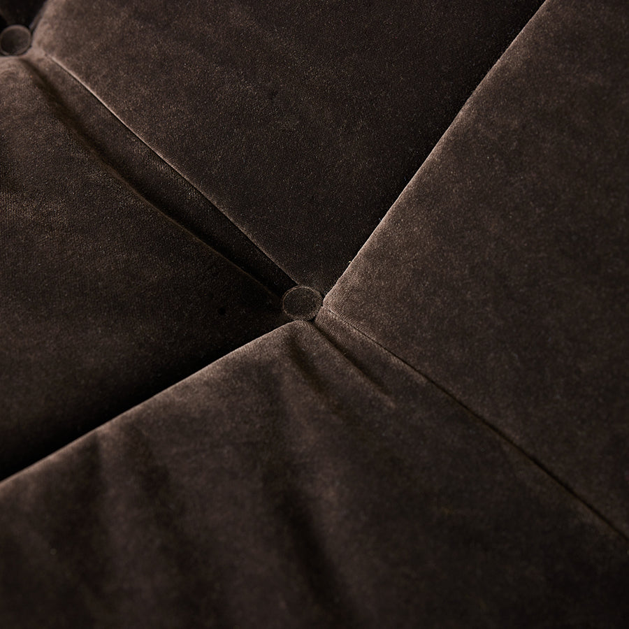detail of velvet brown element recliner lounge chair