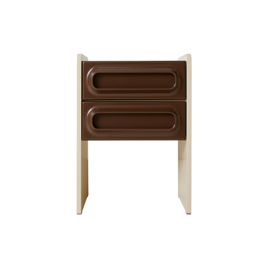 retro style nightstand with two brown drawers