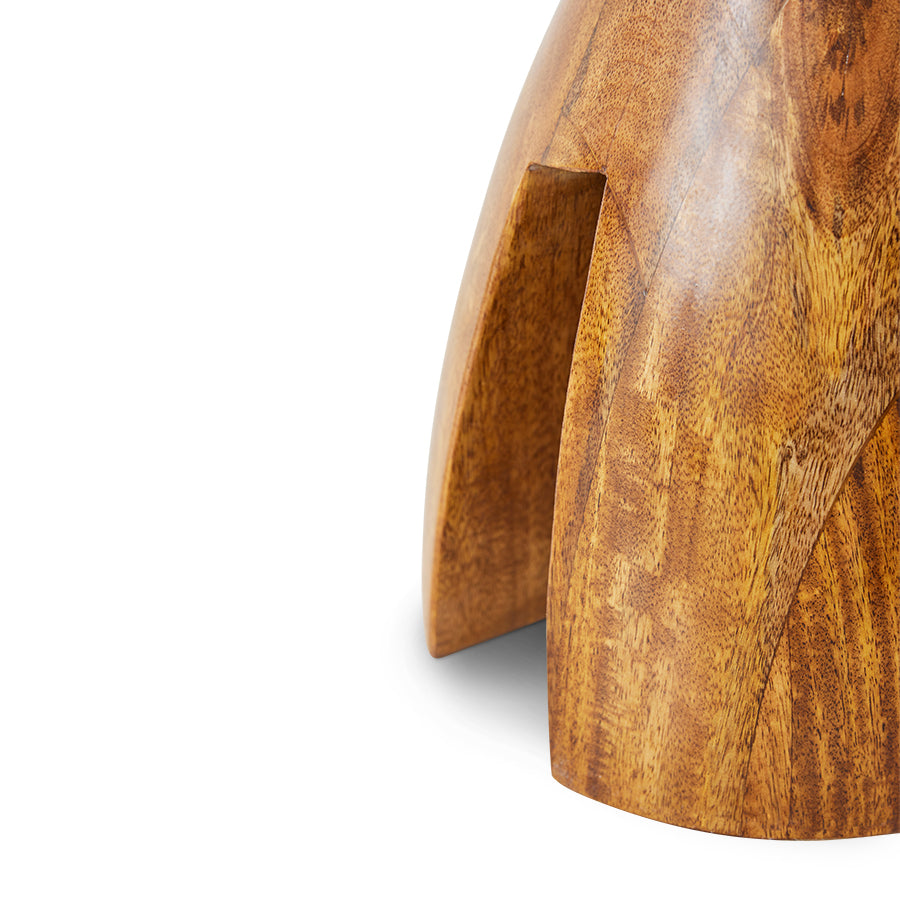 detail of high glass chestnut wooden stool 