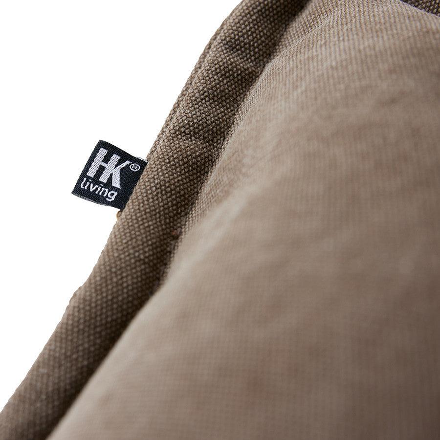 detail of canvas linen brown seating cushion