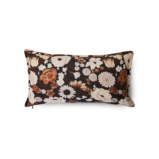 lumbar pillow with brown retro fabric flowers