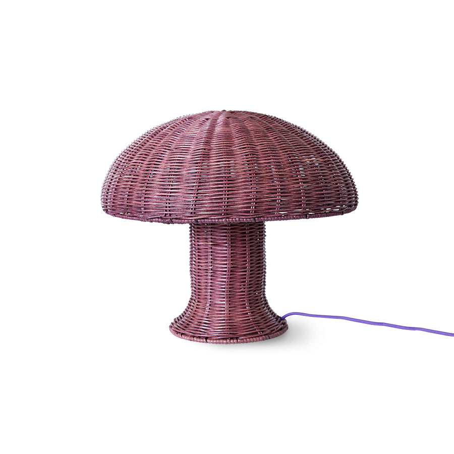 burgundy color rattan table lamp in mushroom shape