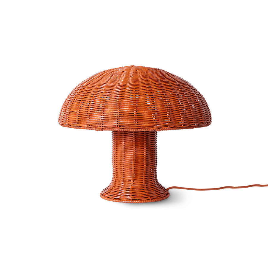 coral color rattan table lamp in mushroom shape