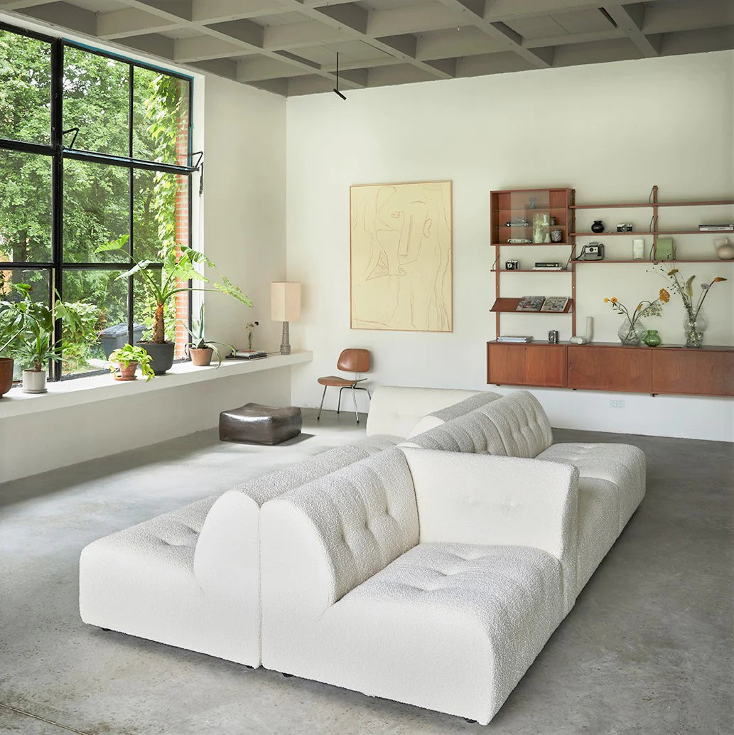 MCM interior with boucle cream element sofa