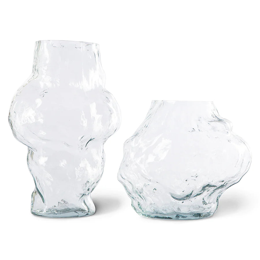 high and low glass cloud shaped transparent vases