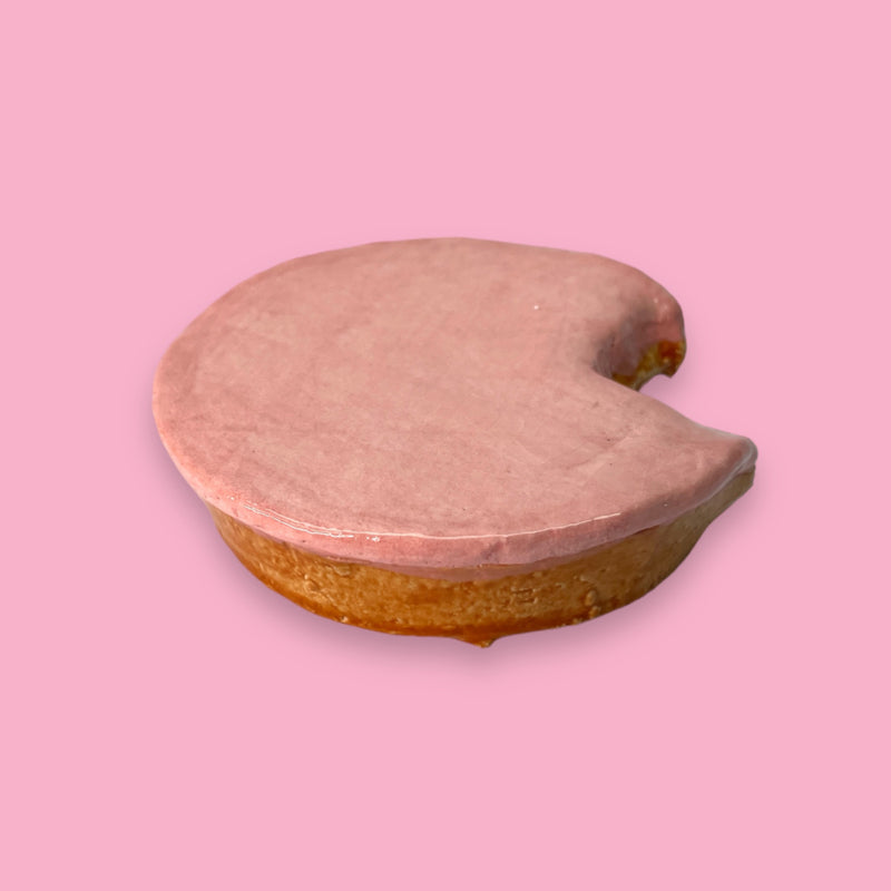 ceramic wall art cake cookie with pink glaze