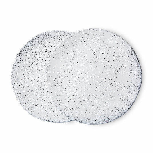 white side plates with dark speckles