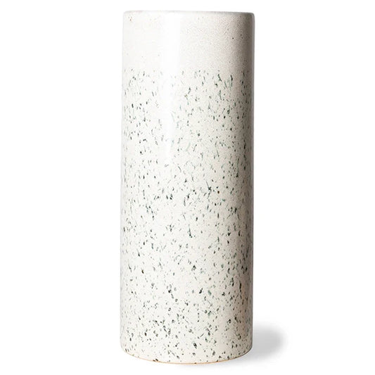 white flower vase with dark grey greenish hail pattern