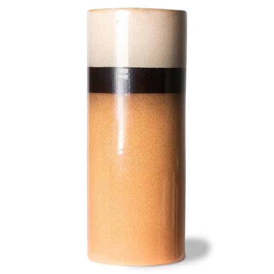 cream brown and orange peach colored tall retro style flower vase