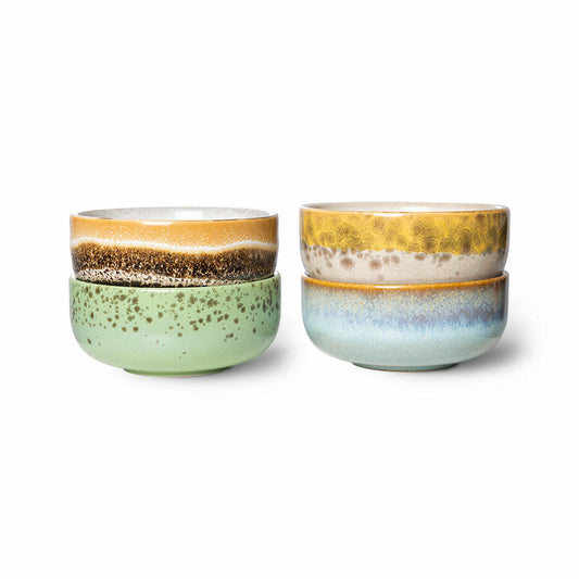 set of 4 stoneware condiment bowls in different pastel colors 