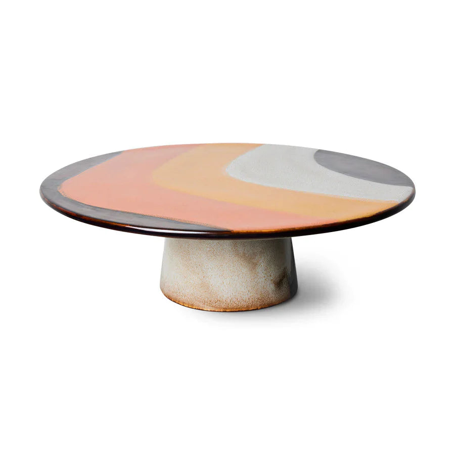 stoneware cake stand with retro design 