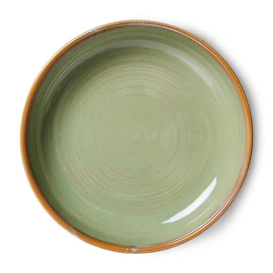 handmade, moss green ceramic deep plate