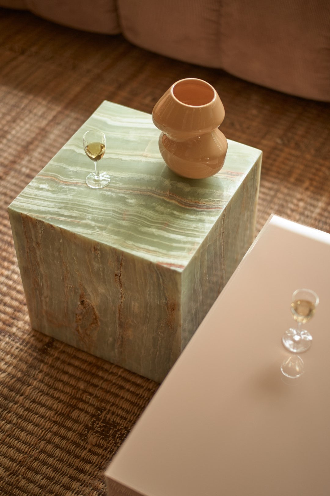 small vase on green marble table