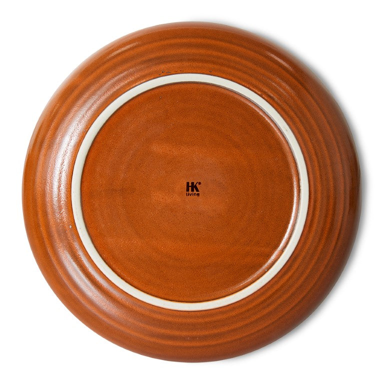 porcelain orange dinner plate with HKliving logo