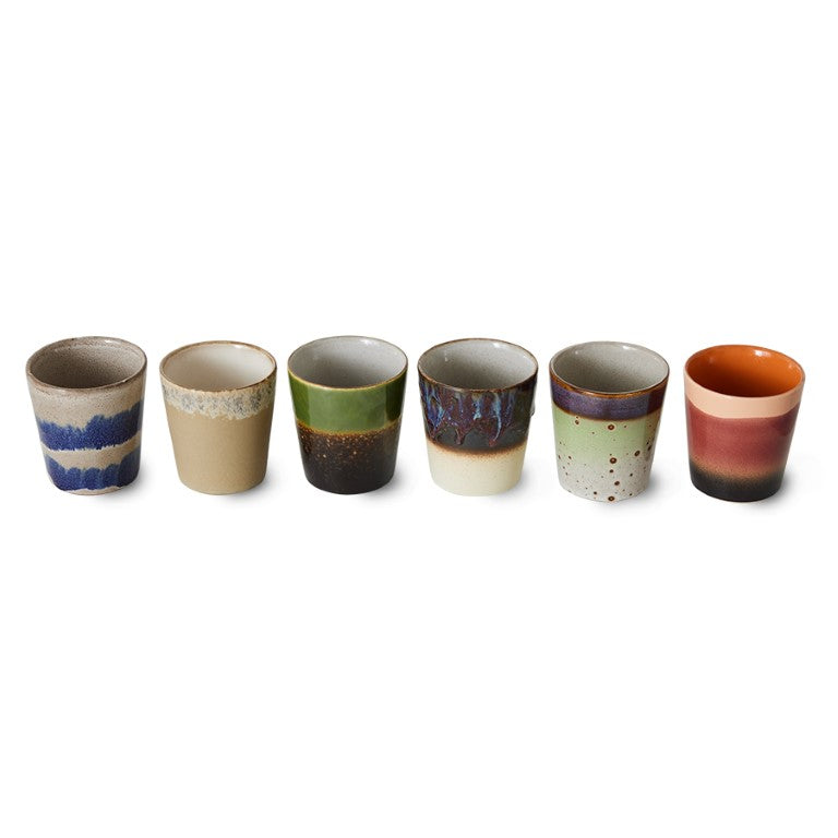 6 retro style glazed tumbler coffee cups