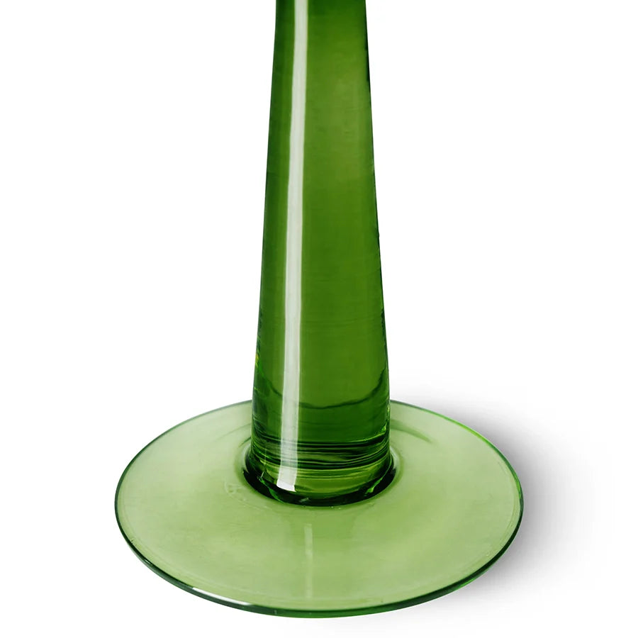 detail of tall stem lime green wine glass