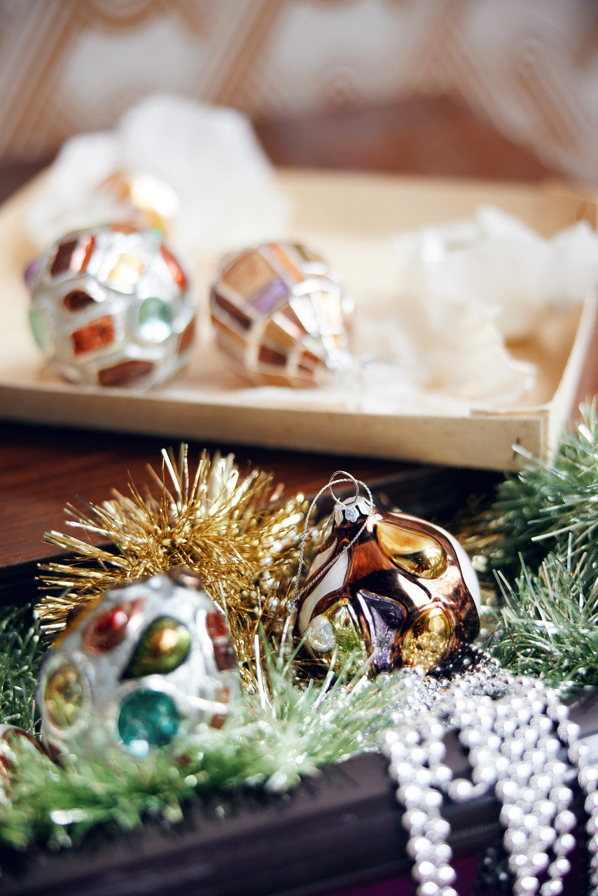 glass Christmas ornaments with artsy design