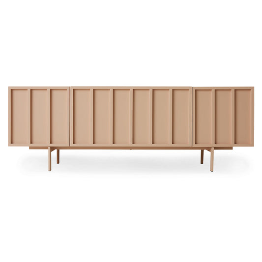 blush pink colored entertainment center sideboard