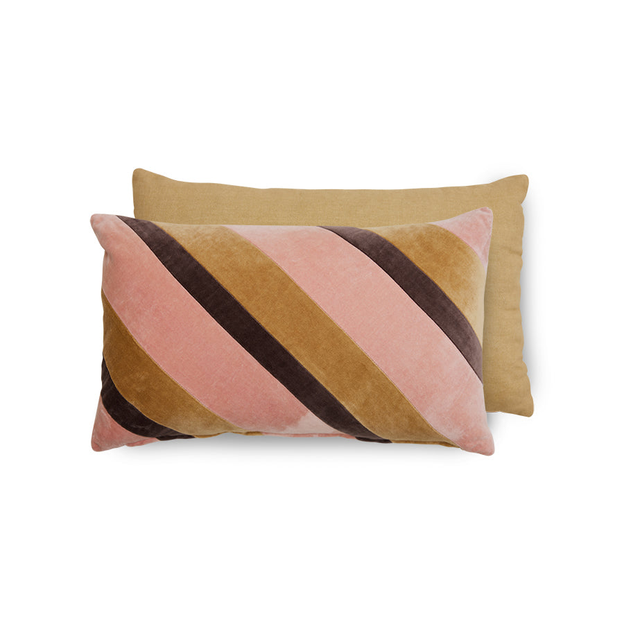 striped velvet lumbar pillow in caramel and pink tones