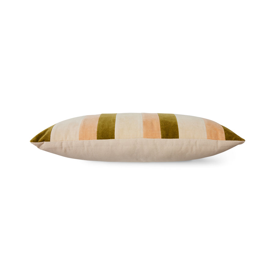 green each and cream striped velvet lumbar pillow