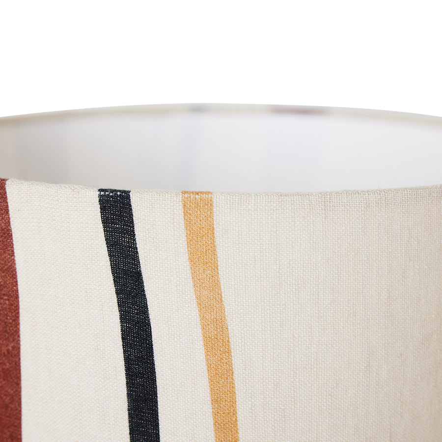 detail of cone lamp ceramic base linen shade with colored stripes