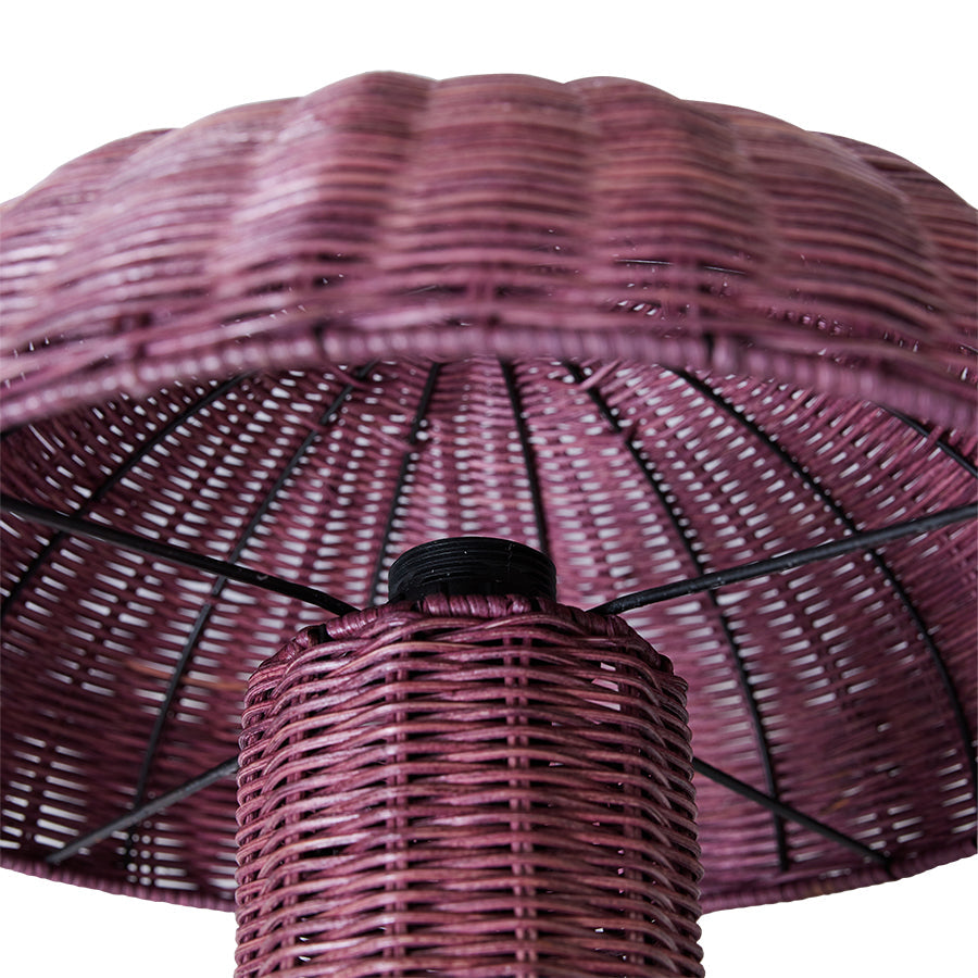 purple table lamp made from rattan