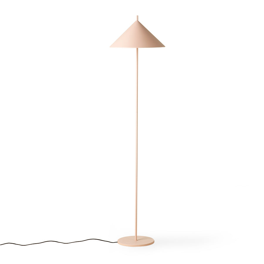blush colored metal triangle floor lamp