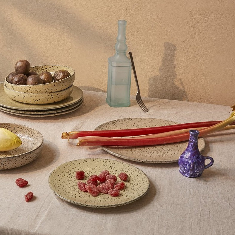 yellow ceramic gradient side plate with raspberries