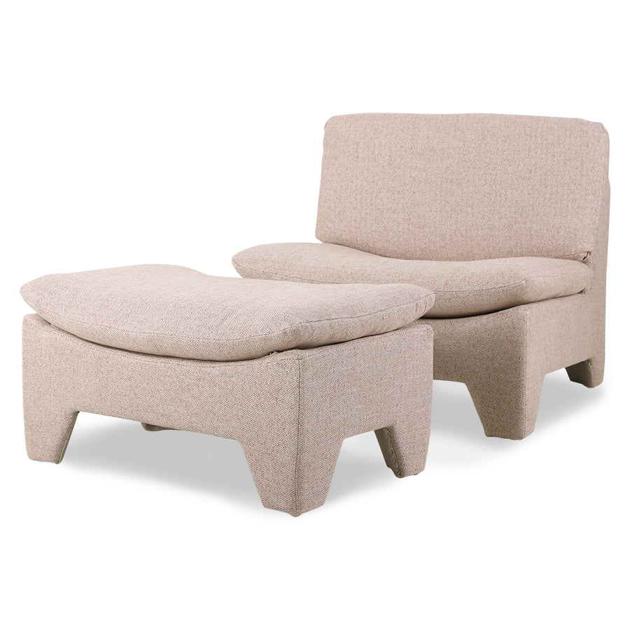 Retro style lounge chair with ottoman / blush pink mélange