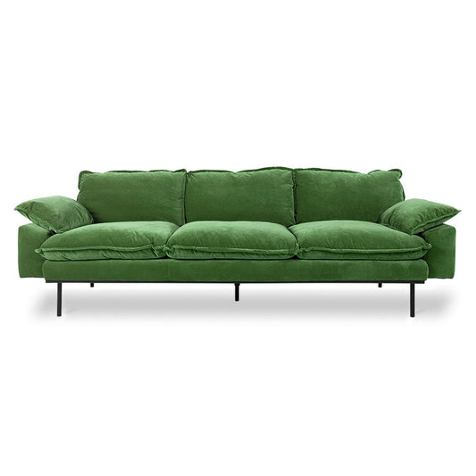 retro style green velvet sofa with black metal legs