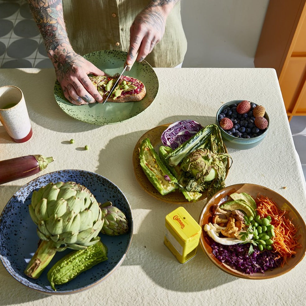 plates with vegetables