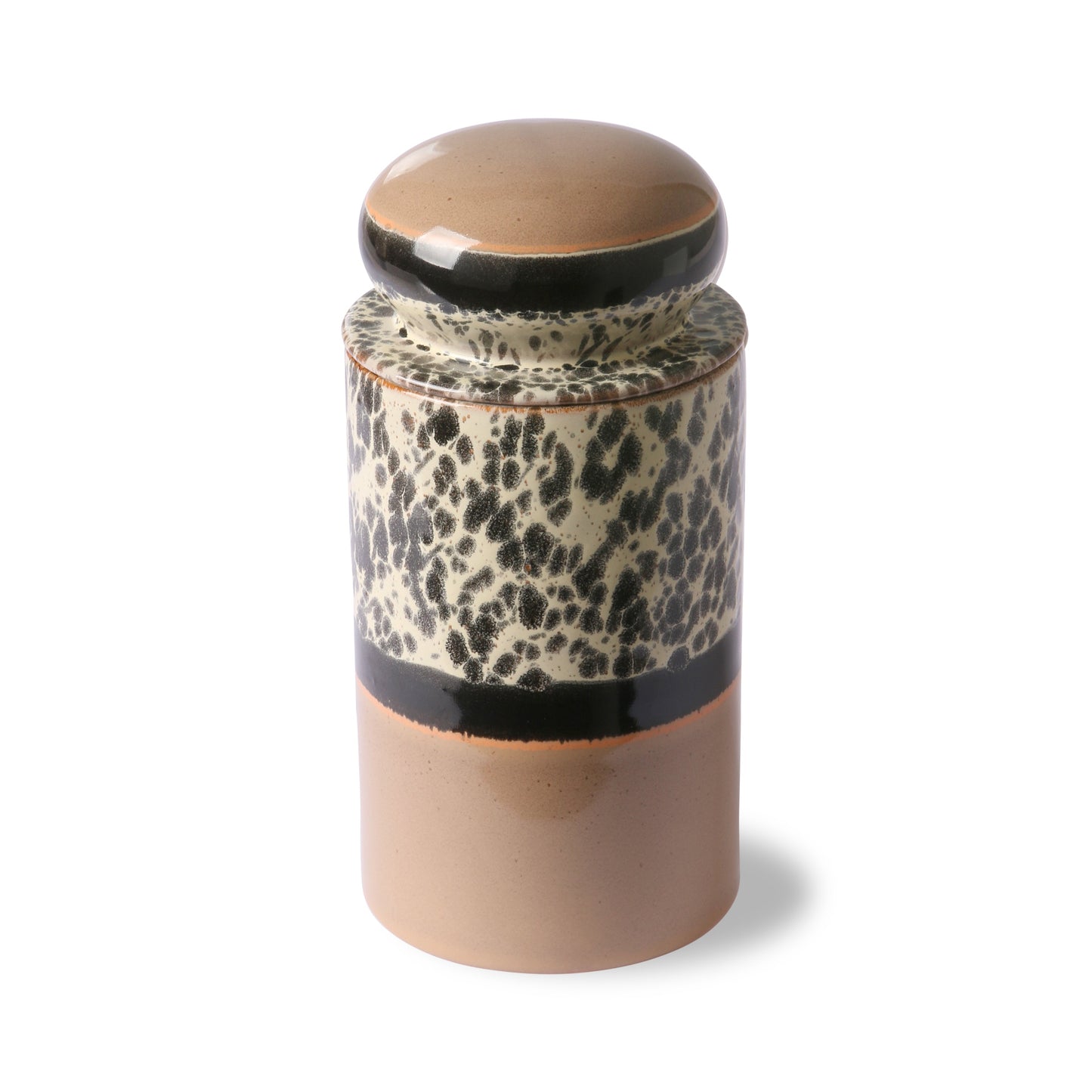 storage jar with lid, made from stoneware with an animal print