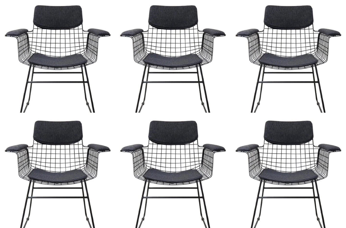 Black metal wire armrest chairs