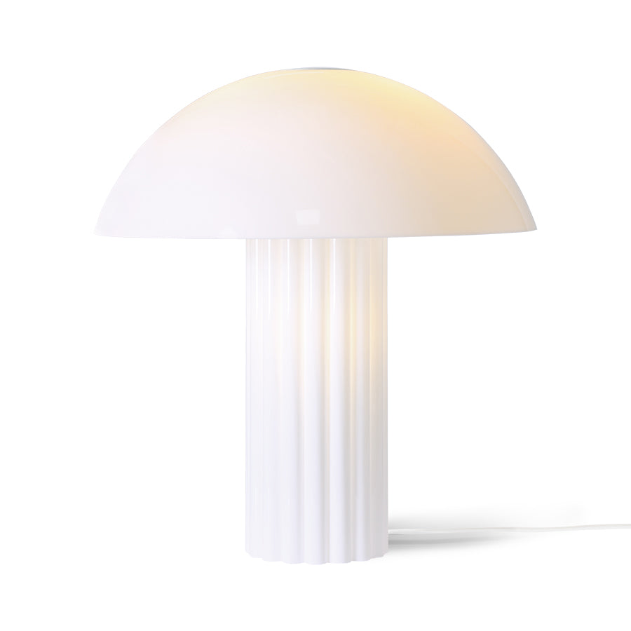 white, mushroom cupola table lamp with Lith base