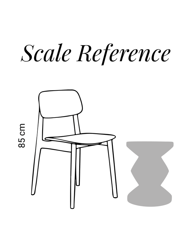Scale reference showing a chair and a table with dimensions on a white background