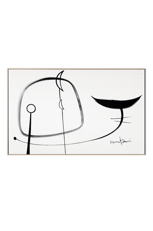 Abstract black and white artwork on a white background