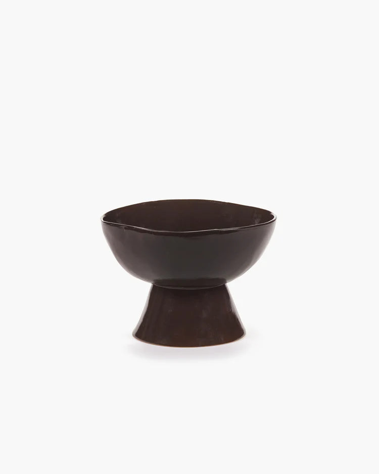 Dark brown ceramic bowl on a white background