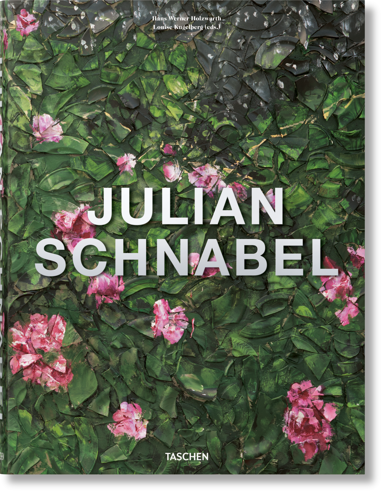 Book cover with green foliage and pink flowers, featuring the name 'Julian Schnabel'.