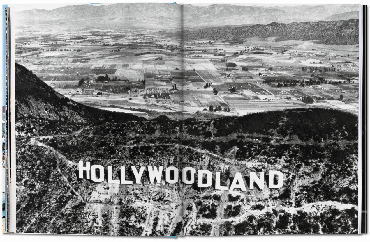 Aerial view of Hollywoodland with mountains and valleys in the background