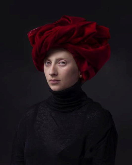portrait by hendrik kerstens called red turban woman with red cloth on her head