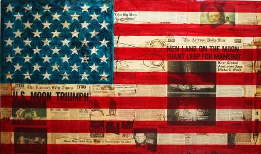 art work of american flag with origional newspaper clippings