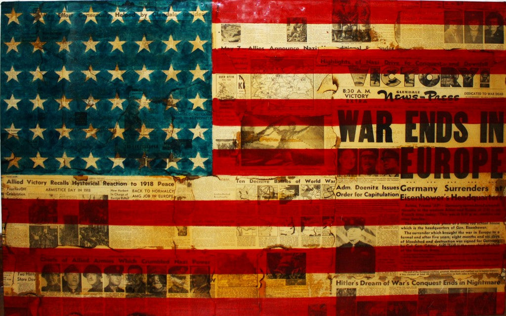 art work of american flag with origional newspaper images
