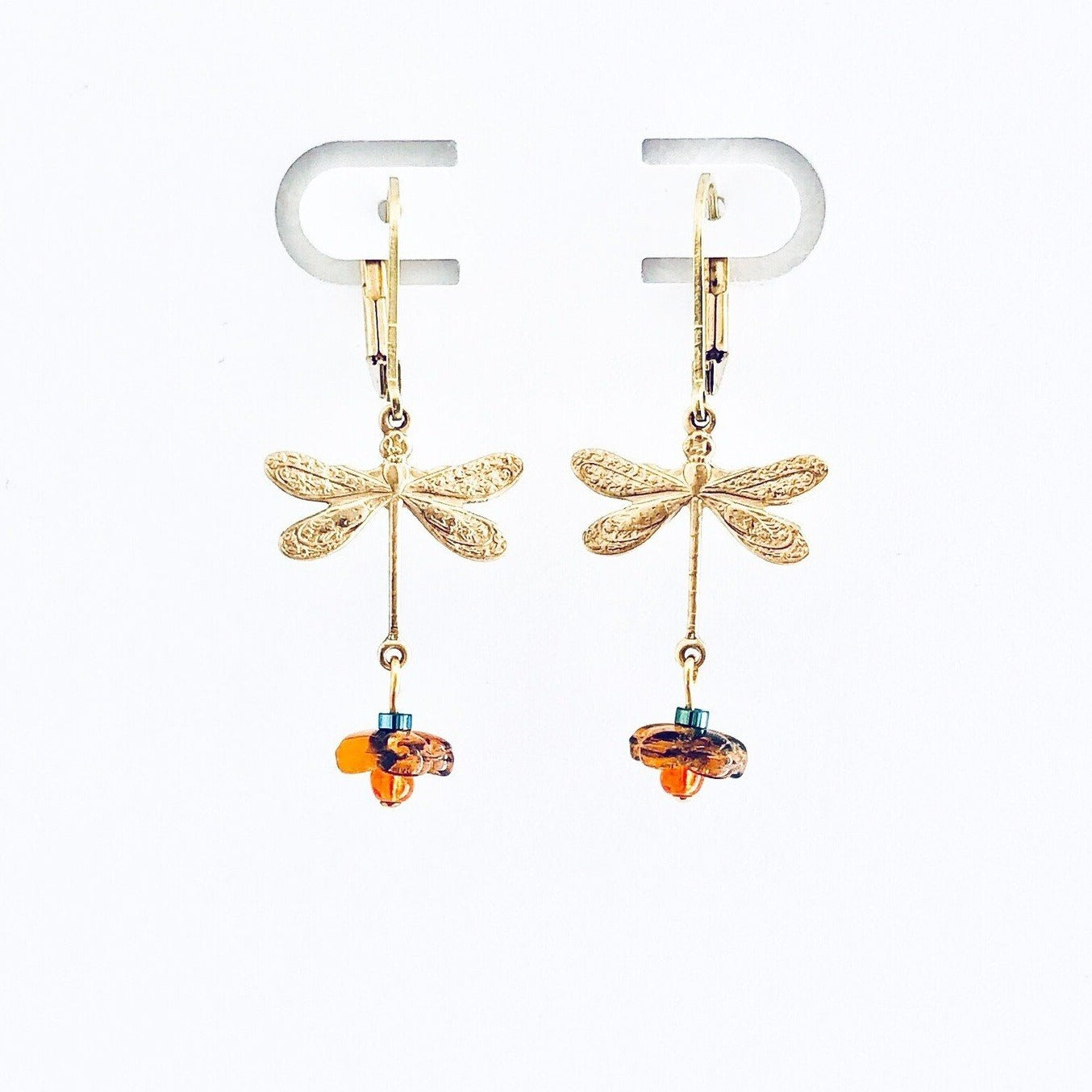 dragonfly earrings from brass and colored stones