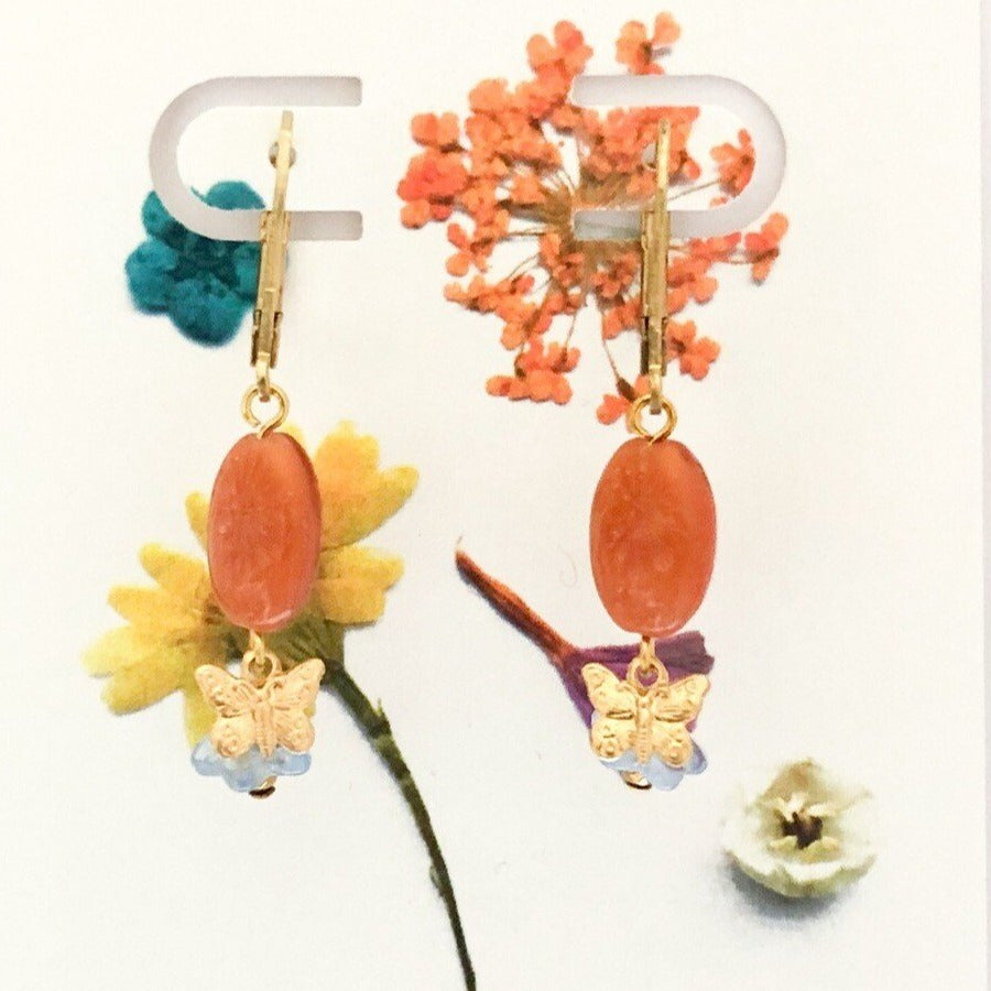 dried flowers and orange stone earrings