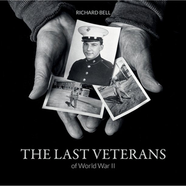 hardcover black and white photo cover of hand holding pictures of WWII veterans