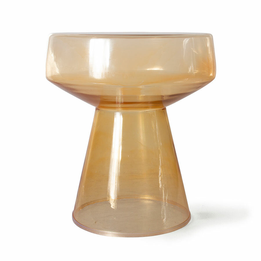 amber colored glass accent table