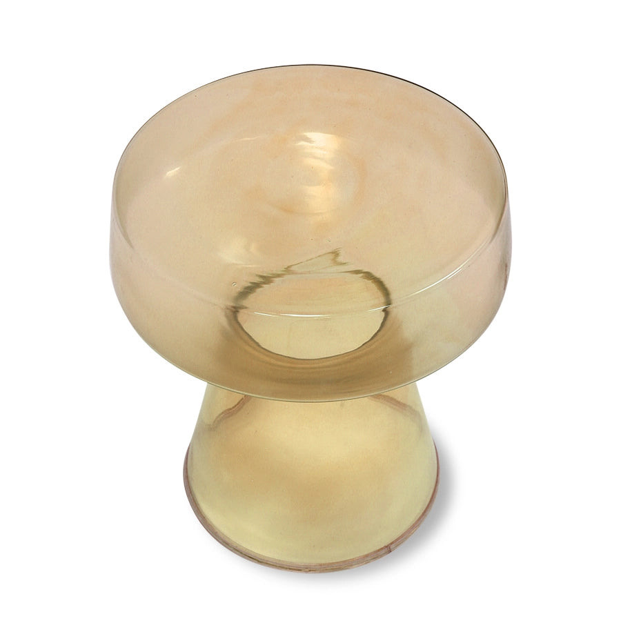 amber colored glass accent table