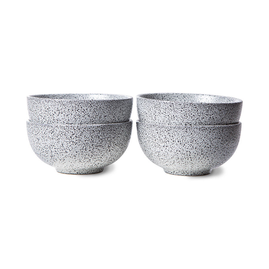 4 speckled stoneware bowls in gray